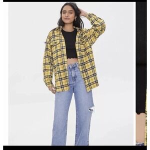 forever 21 Yellow plaid button-front shacket Sz M